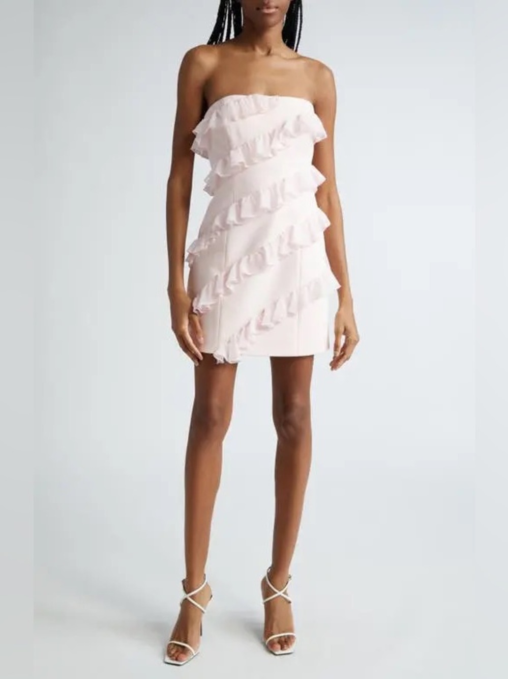CINQ À SEPT
Ninette Icy Pink Ruffle Detail Strapless Minidress Size 10